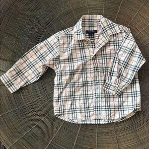 Burberry Cream and Black Button Down Shirt Plaid Design